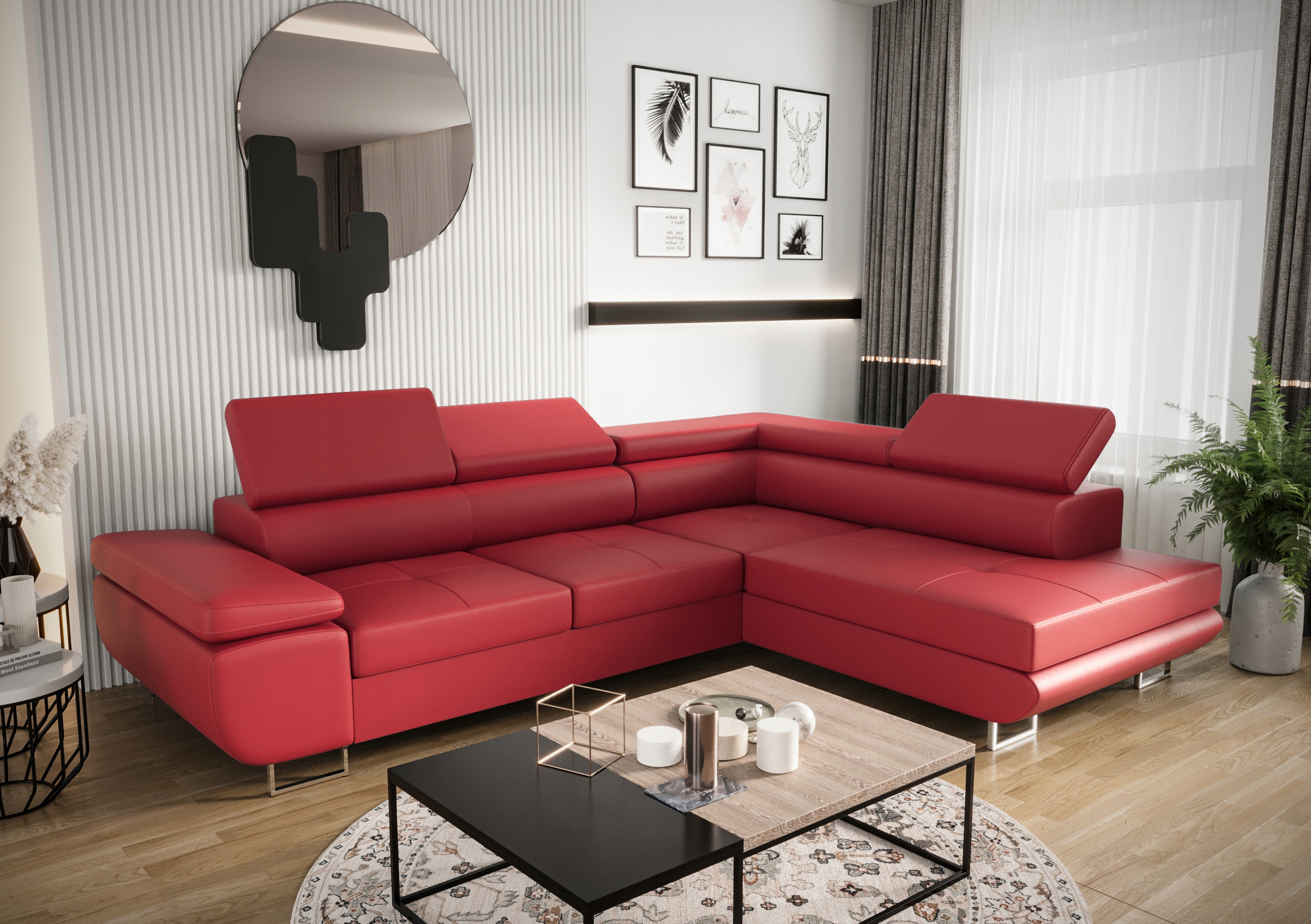 Rohová Sedací Souprava Funkce spaní Opěrky hlavy 275 FN81 O-sofa