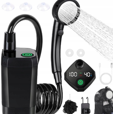 Turistická Sprcha Elektrická S Pumpou 6000 mAh Hadice 2 m Displej