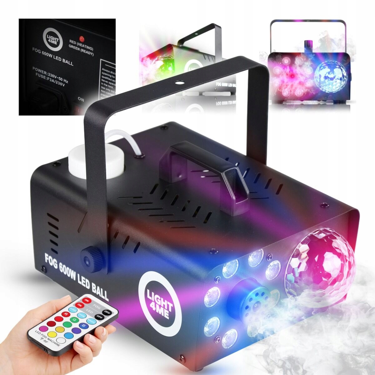 Výrobník Generátoru Kouře Kouřová Žárovka 3V1 8 Led Rgb Diod Led Koule 600W Dálkové Ovládání
