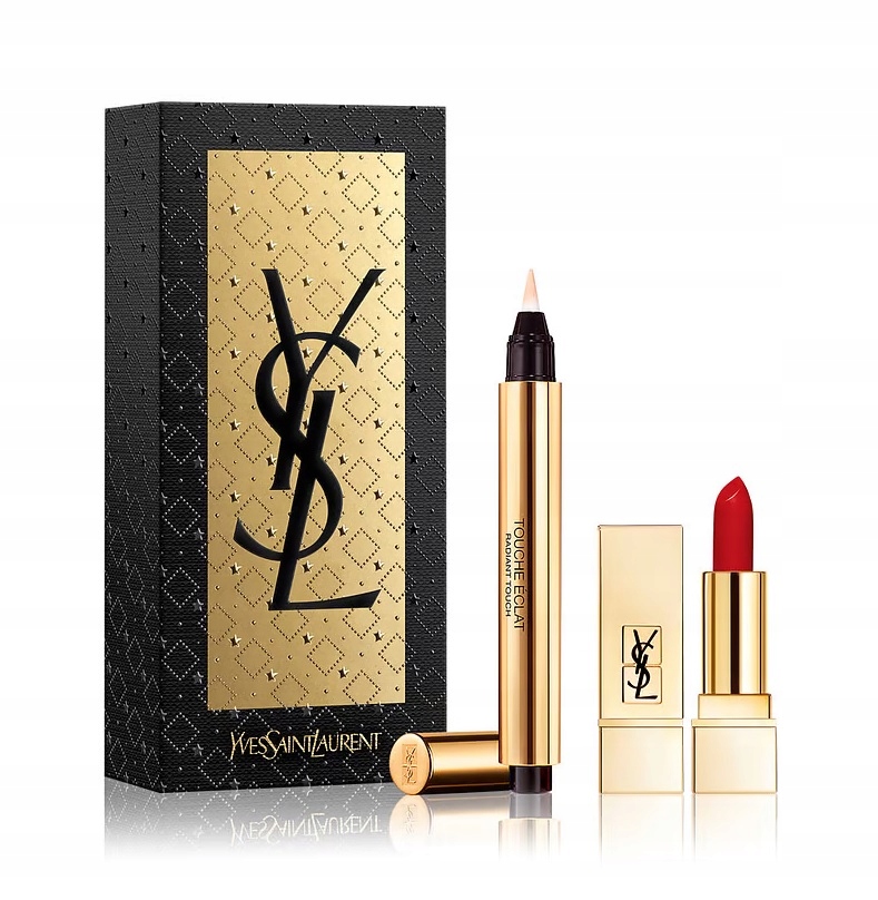 Ysl Yves Saint Laurent zestaw Touche Eclat korektor pomadka Rouge Pur