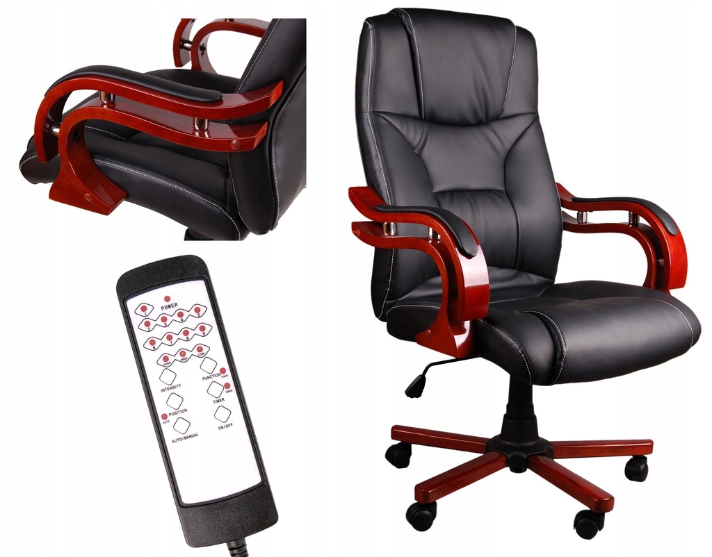 

Nowy Czarny Fotel Biuro Z Drewnem BSL004M Masaż