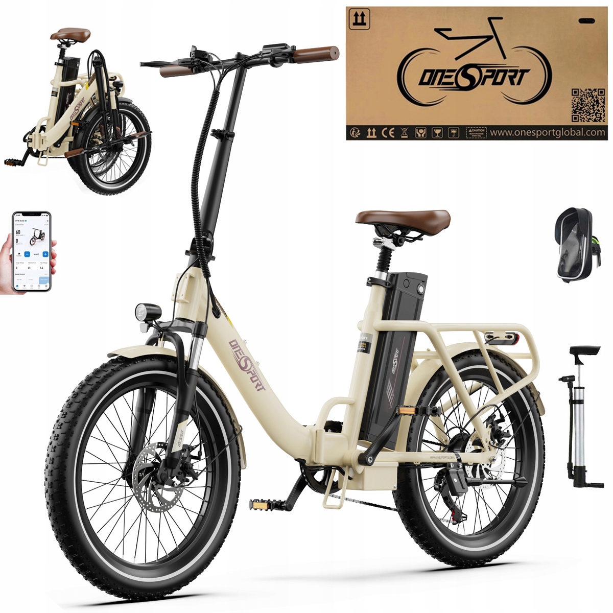 2026 Nowy Składany Rower elektryczny Onesport OT16-2 250W 48V17Ah120km 20"