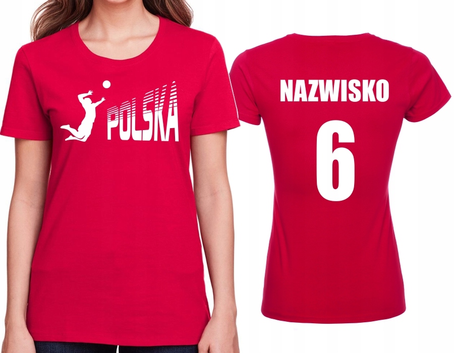 DAMSKA KOSZULKA KIBICA REPREZENTACJI + NAZWISKO NR PIŁKARSKA SIATKÓWKA