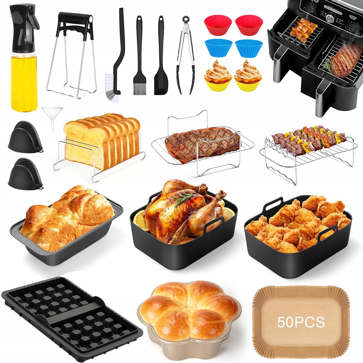 28EL Akcesoria Airfryer Dual Basket – XXL Zestaw uniwersalny Nowy