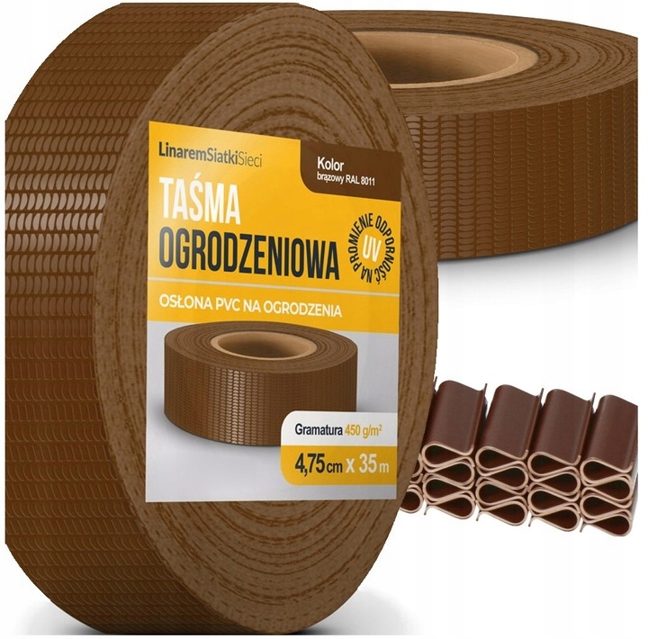 

Taśma Ogrodzeniowa Brązowa Wąska 4,75x35m +klipsy