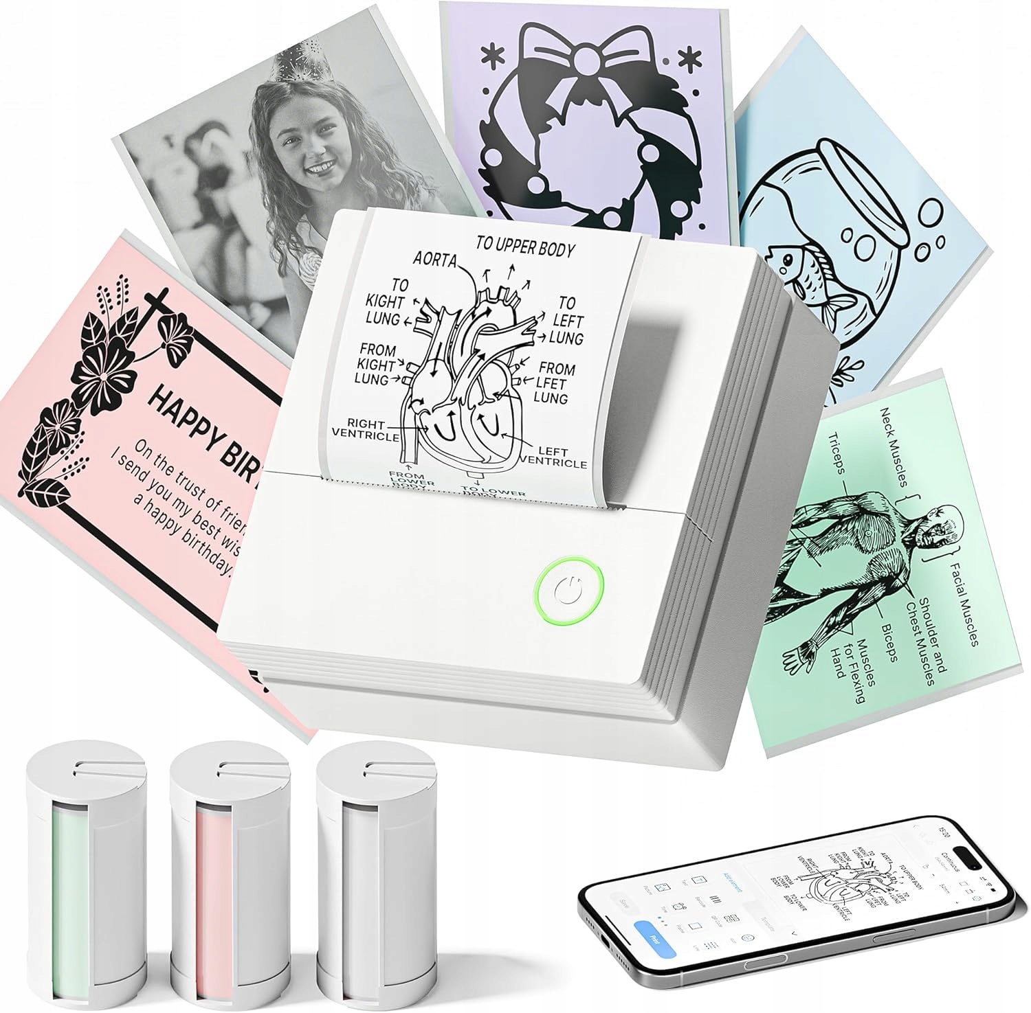 Mini drukarka, Bluetooth, termiczna drukarka, Biała