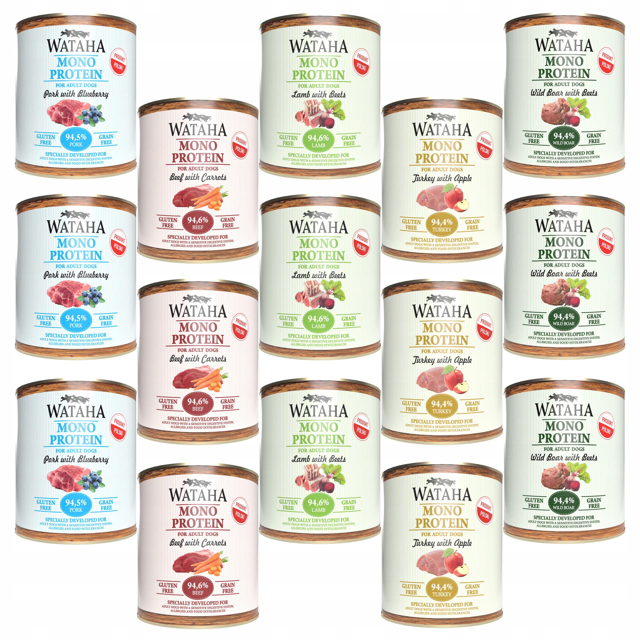 Levně Wataha Mono Protein Adult krmivo pro psy Mix Chutí 15 x 800 g