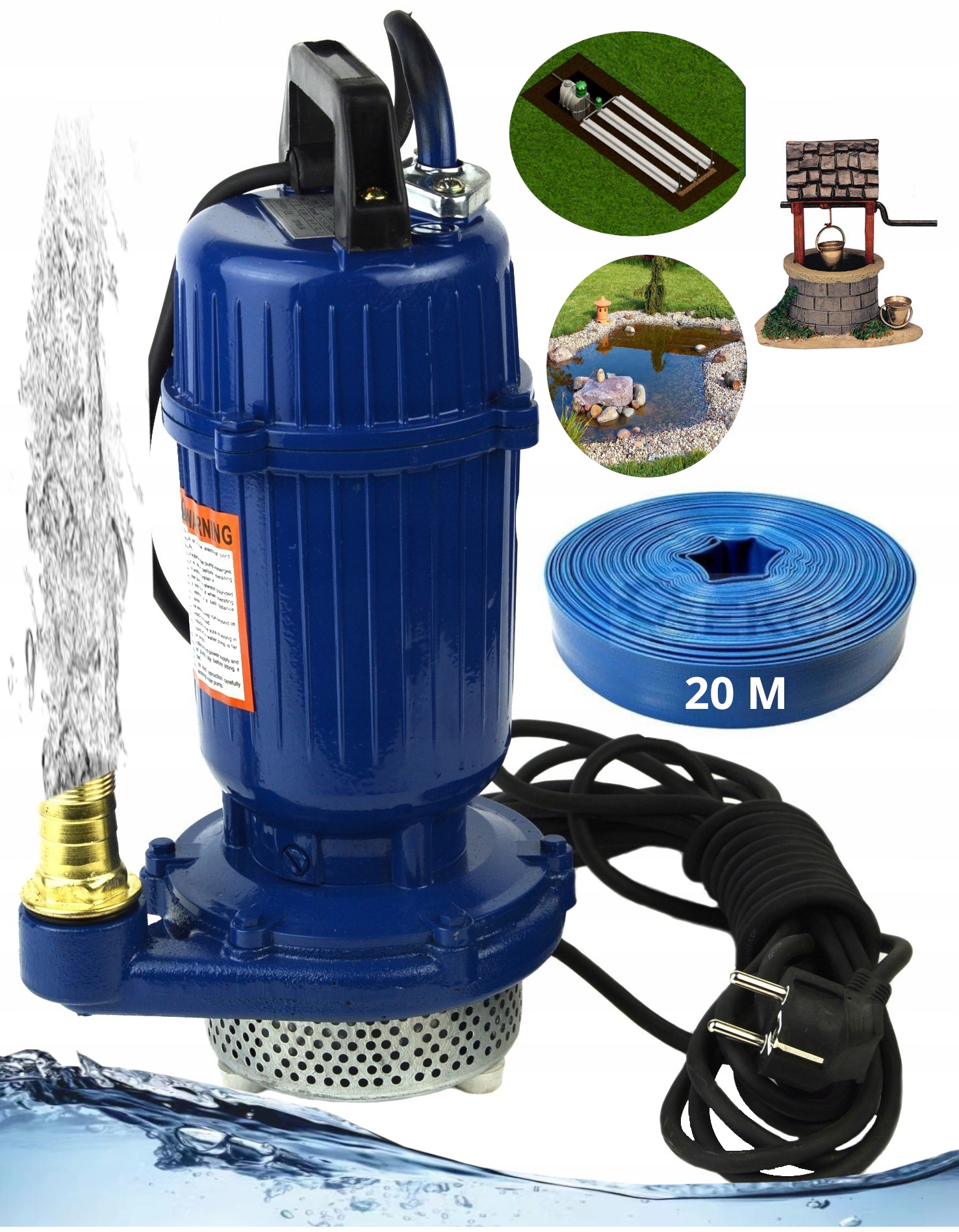 MOCNA POMPA DO WODY BRUDNEJ CZYSTEJ SITKO MS-6008 + WĄŻ 20M