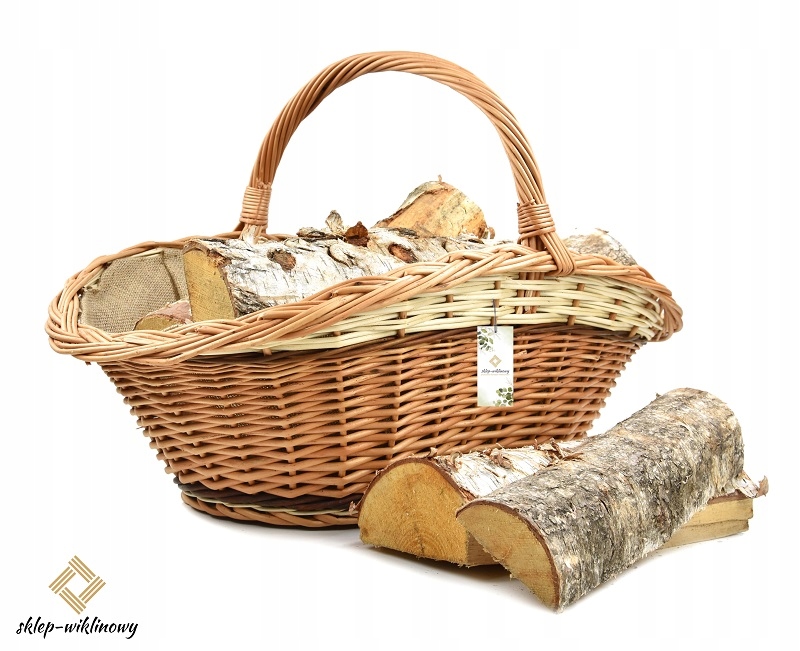 Proutěný koš Velký na palivové dřevo Nádoba do krbu Obšitá Jutou 74 cm