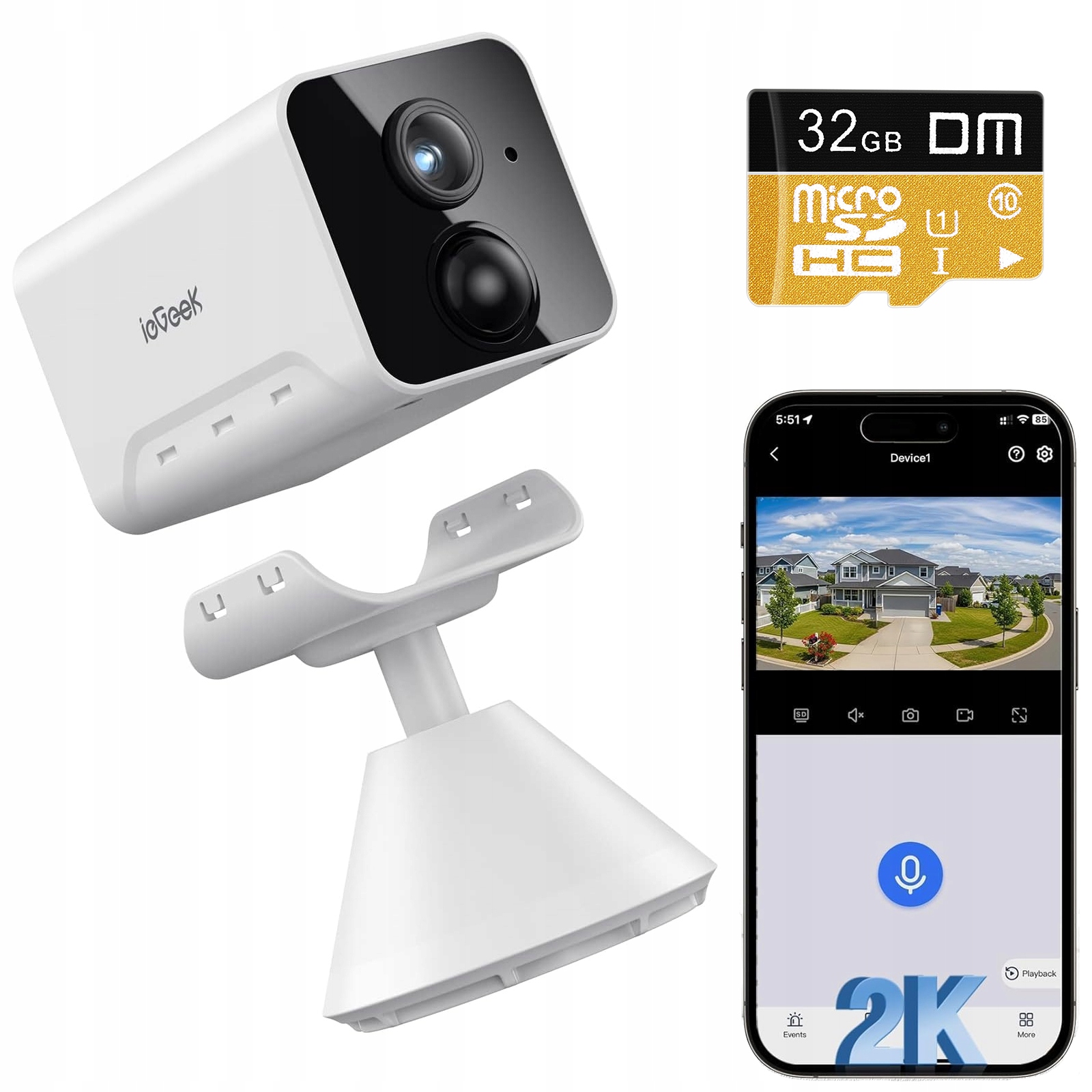 Monitorovací Kamera Vnitřní Ip Wifi 3MPx 2K Baterie Full Hd 32GB Karta