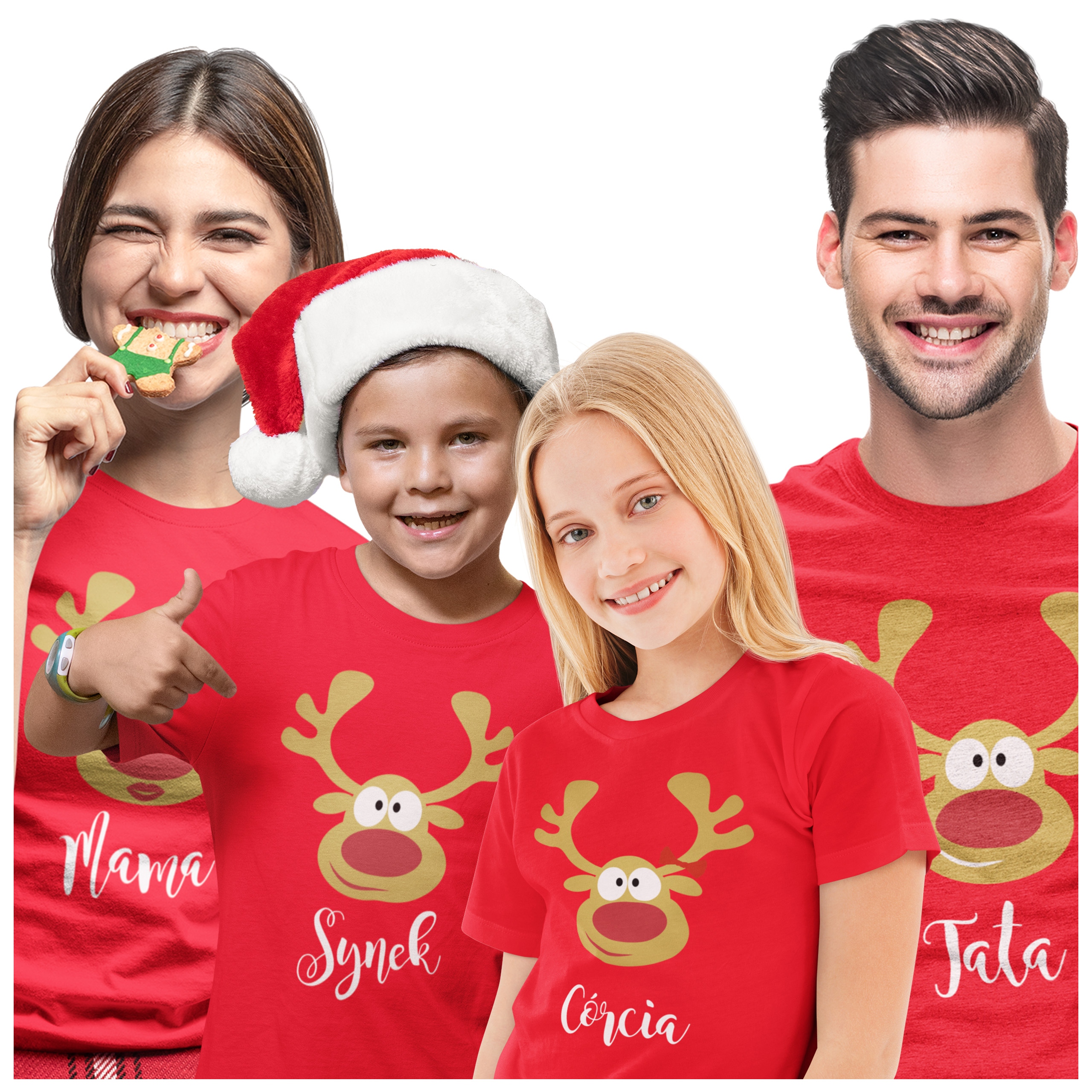 Sada Vánočních Triček Pro Celou Rodinu 2+2 Červená Trička Na Focení