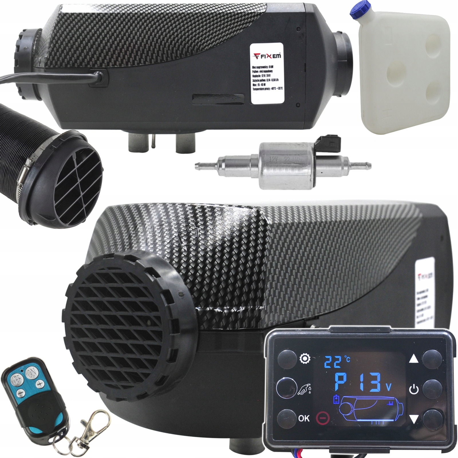 Nagrzewnica olejowa spalinowa 12V 24V ogrzewanie postojowe zestaw LCD