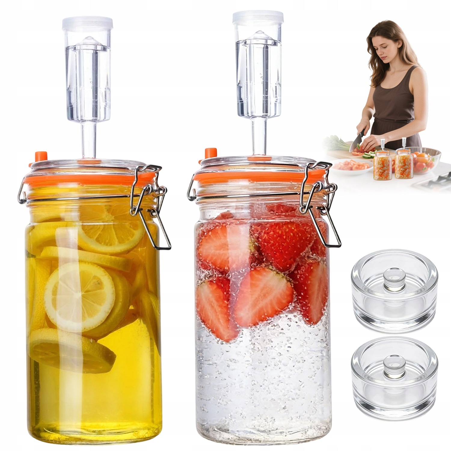 2X Skleněná Zavařovací Sklenice 1,3 L Ventil Závaží Silážní Dům