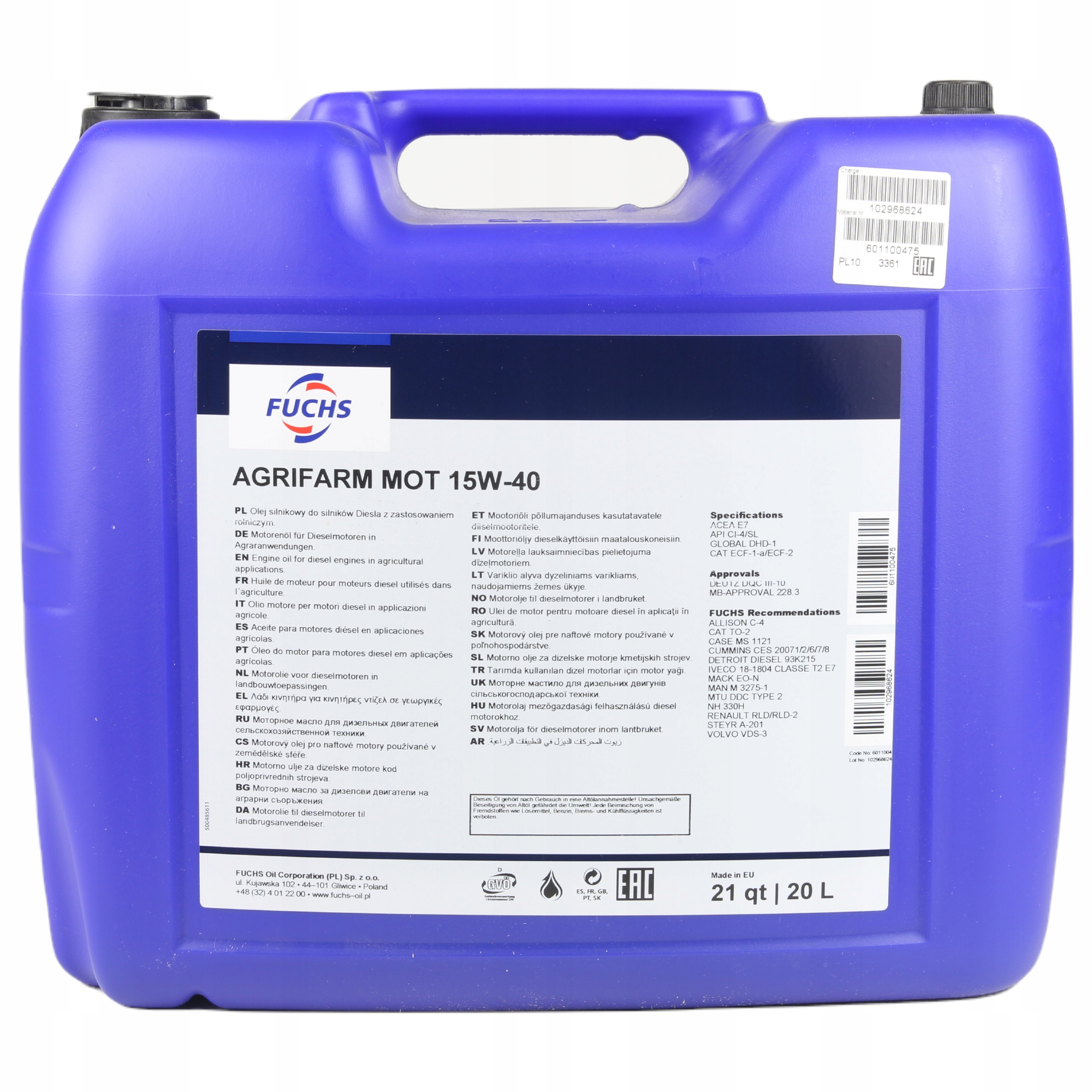 FUCHS AGRIFARM MOT 15W/40 20L