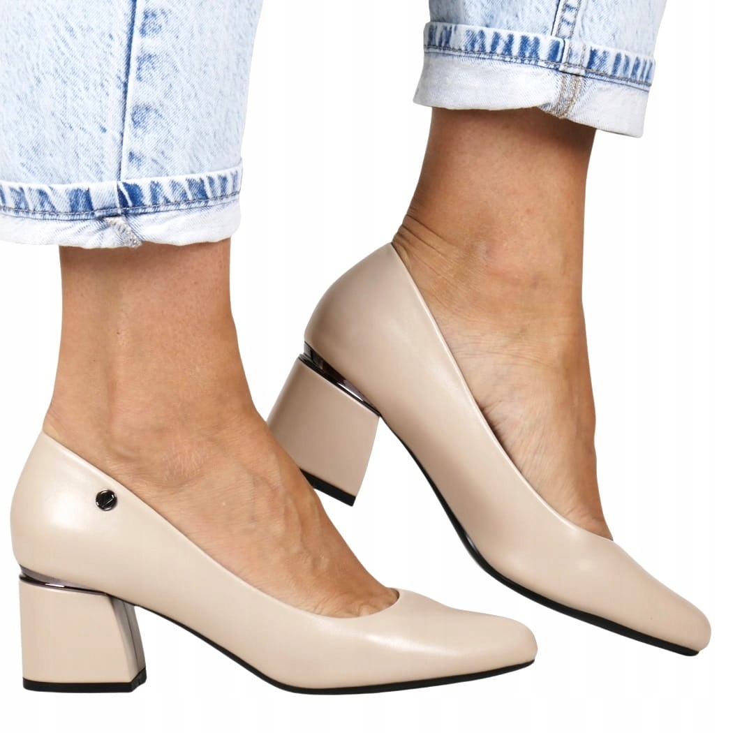 iButy Lodičky Dámské Polobotky Na Klocku Béžové Elegantní Béžové Módní New