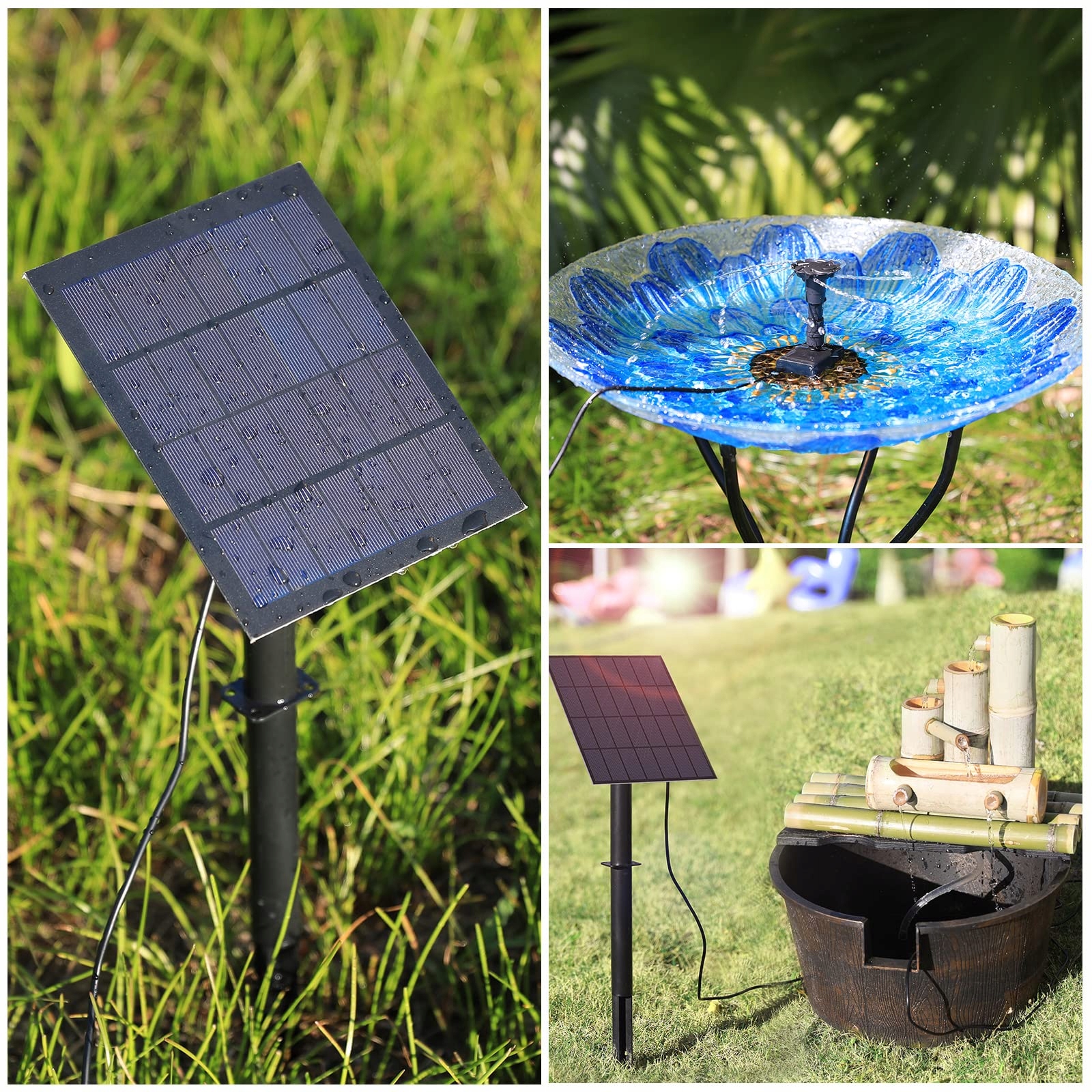 Fontanna Solarna 3.5W Pompa Do Oczka Ogrodu Staw 9 Dysz 1.5m DIY AISITIN — miniatura 5