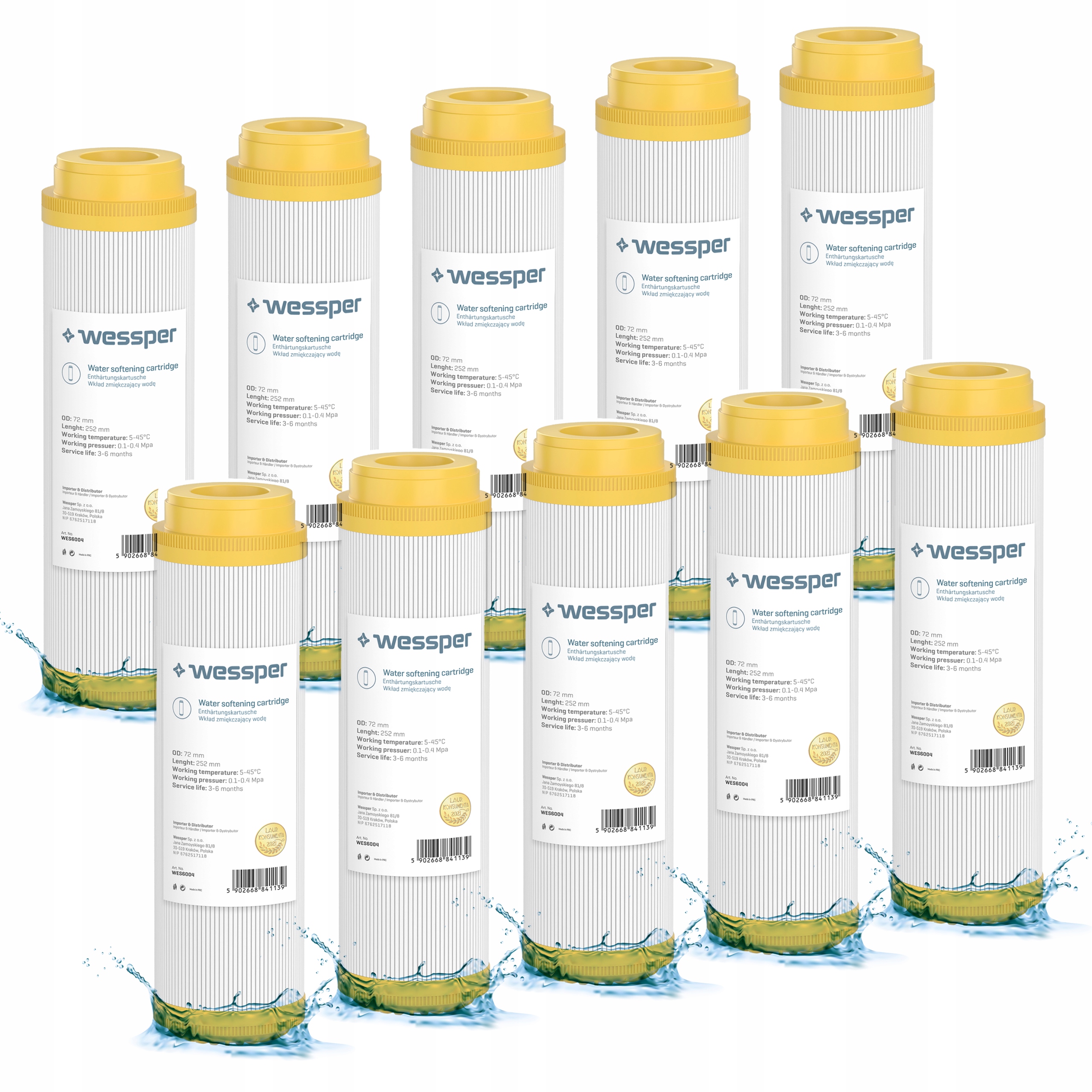 Filtr wody wkład przepływowy zmiękczający Wessper 10" wstępny z żywicą 10x