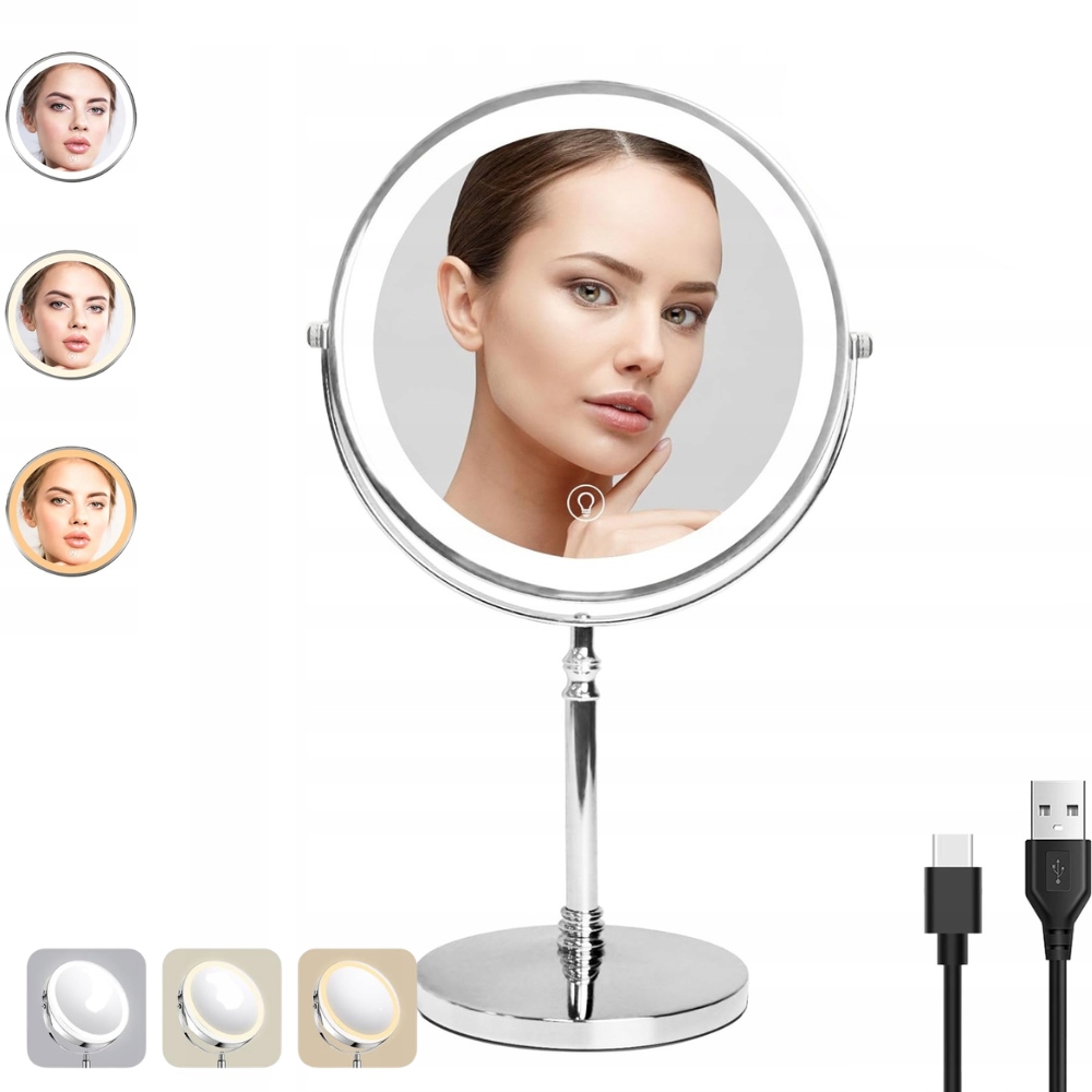 Oboustranné Led podsvícené kosmetické zrcátko otočné o 360° 8 palců