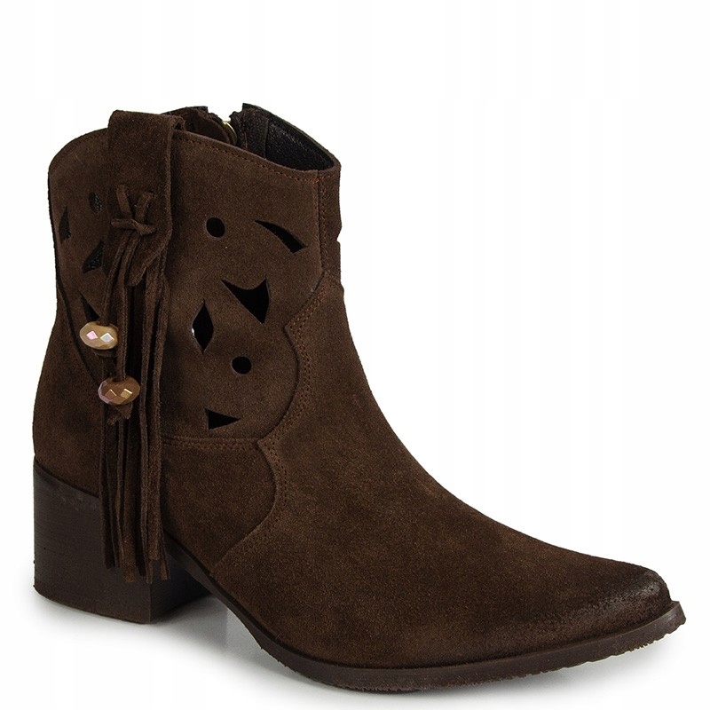 Karino 5923 Hnědé Ažurové Kožené Kotníkové Boty 36