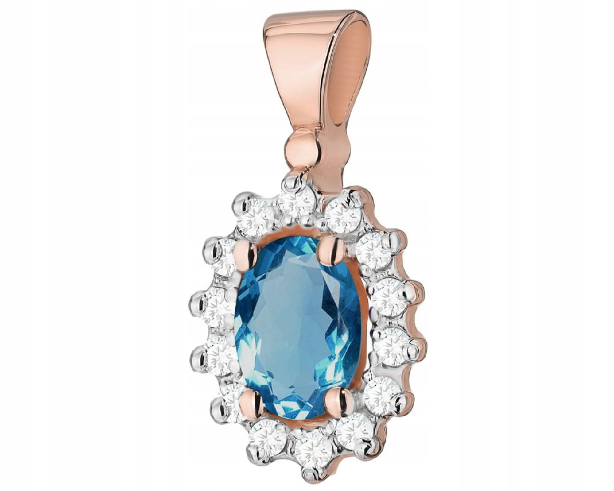 Růžové Zlato Přívěsek S Diamanty Topaz London Blue 585 Dárek