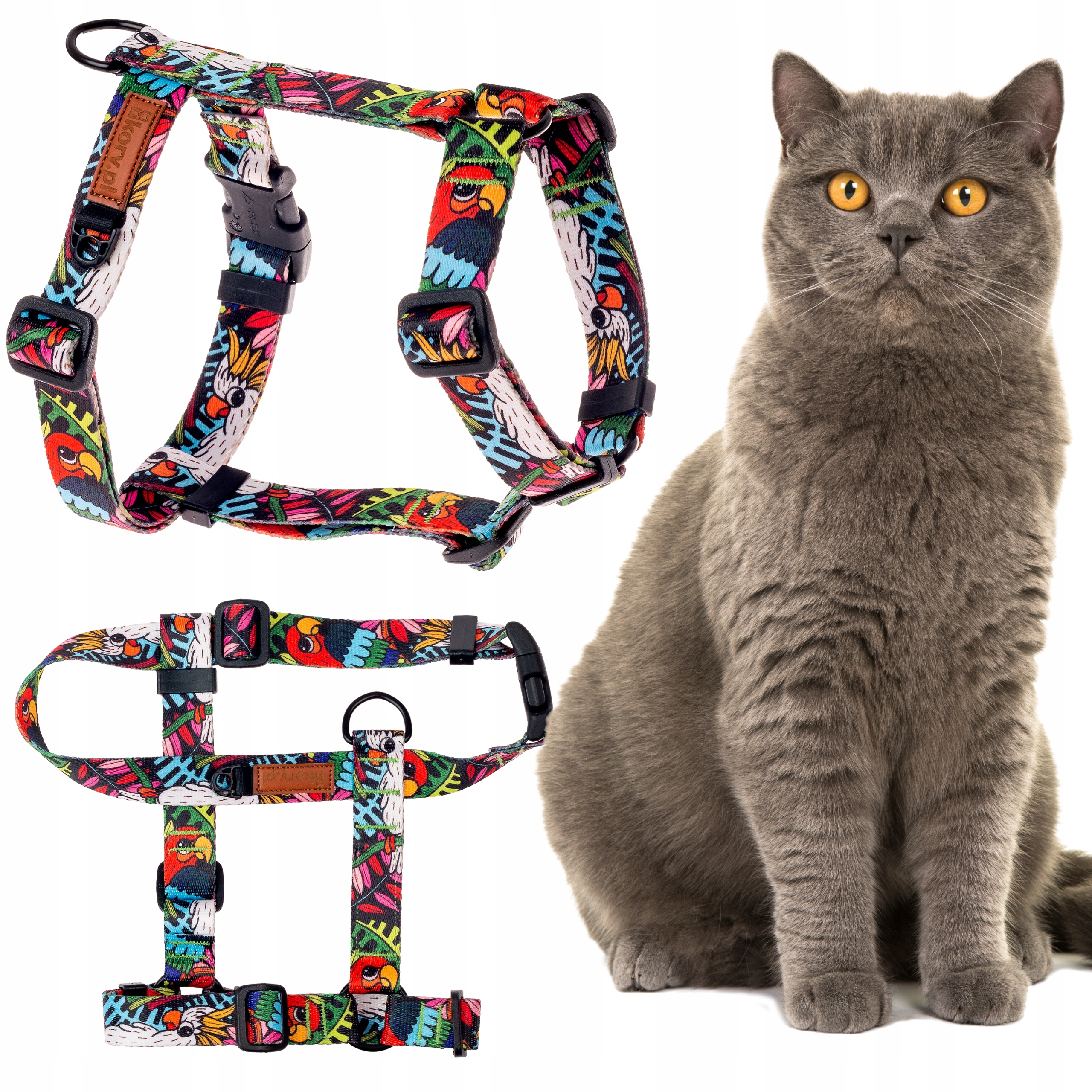 Levně Bezpečné postroje typu guard nastavitelné pro dospělou kočku Ukory Tropiki