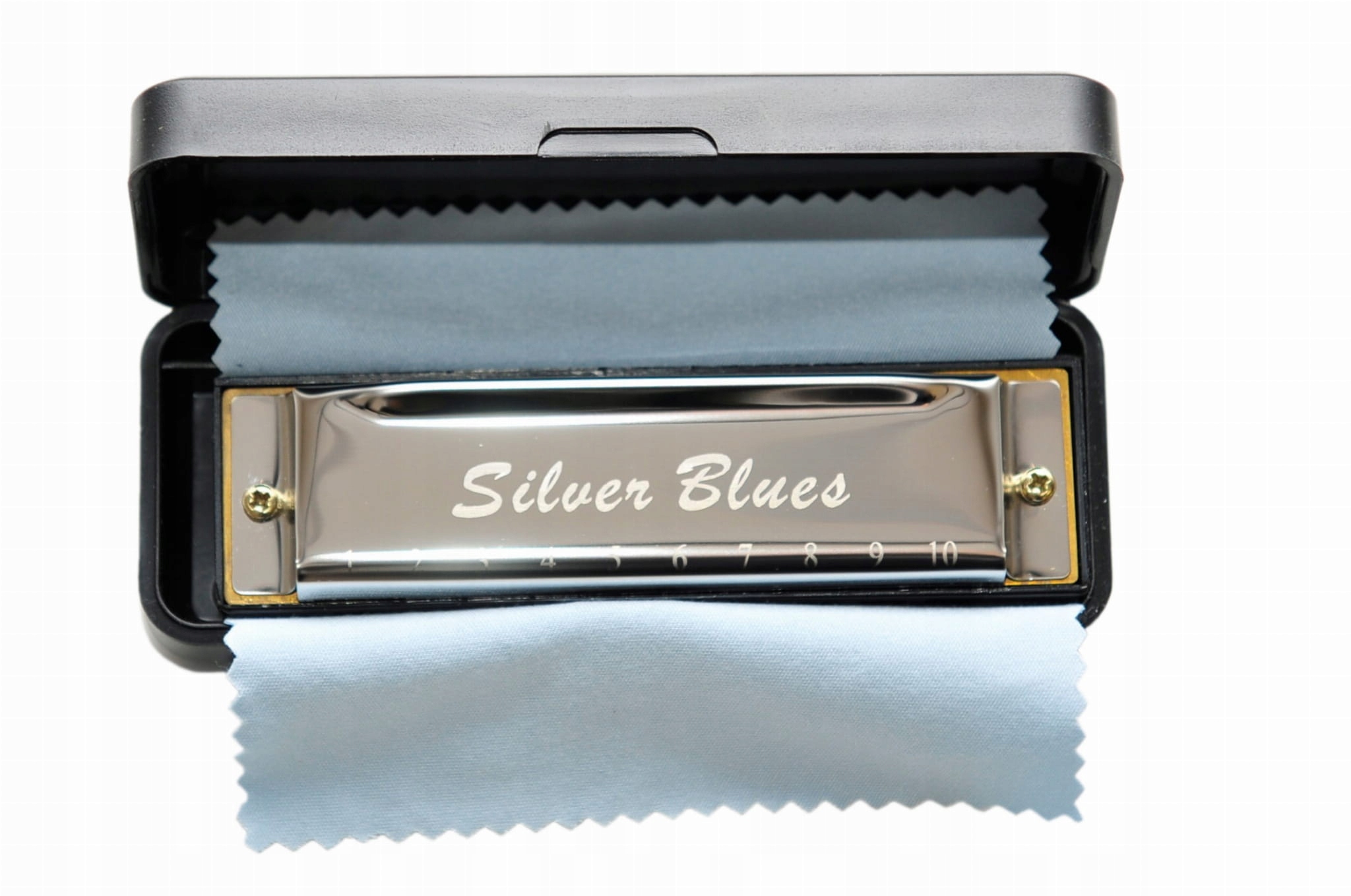 Harmonijka ustna SILVER BLUES tonacja C-dur SREBRNA ETUI + SZMATKA