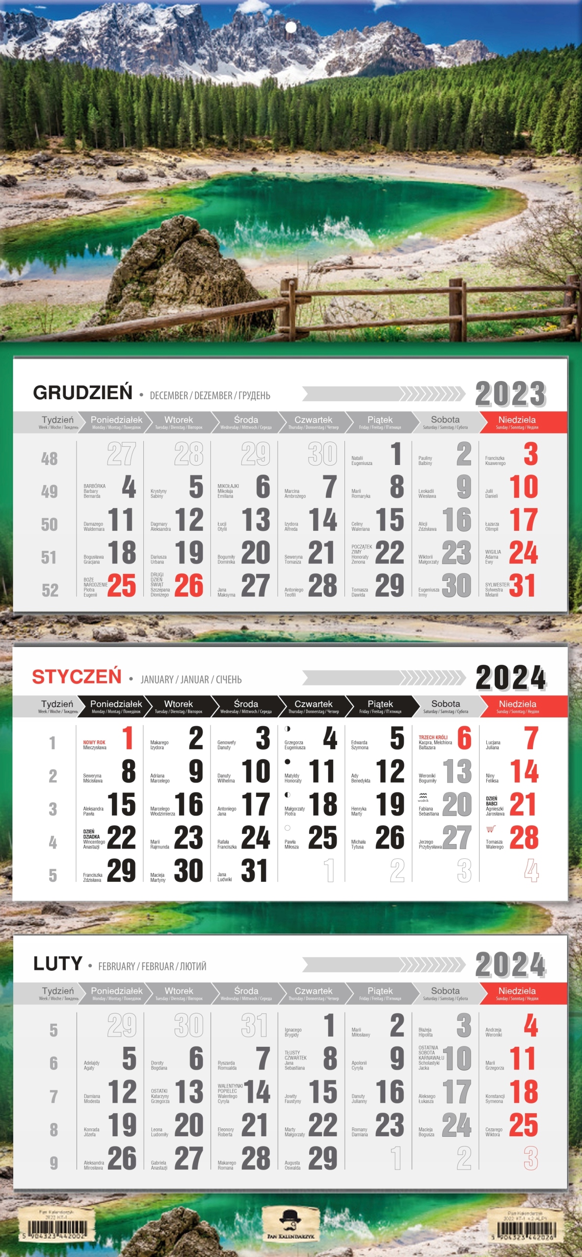 Kalendarz ścienny TRÓJDZIELNY 2024