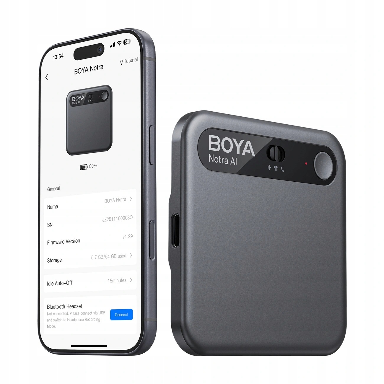 Rejestrator Głosu Boya Notra Ai Bluetooth 64 Gb Czarny