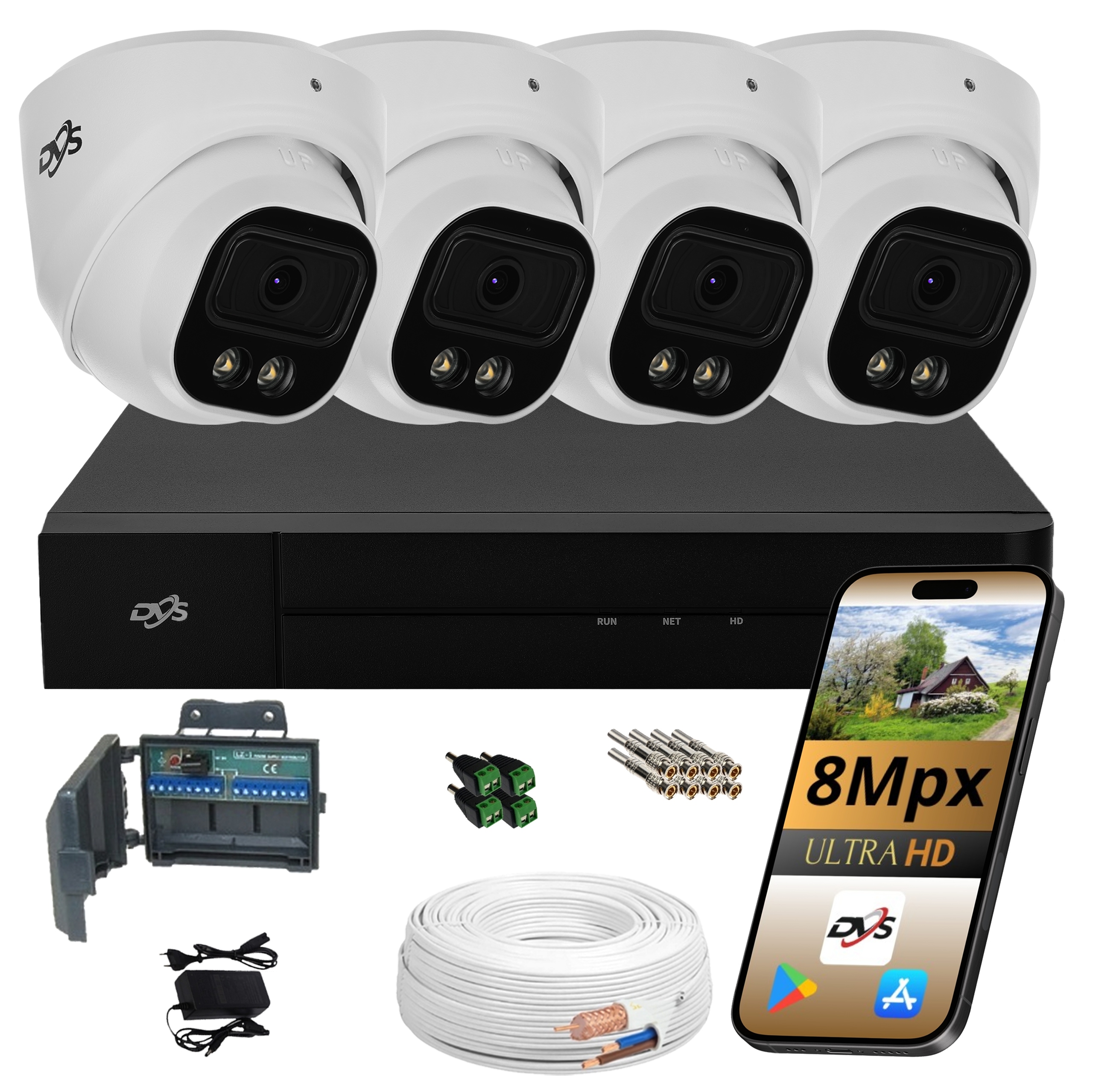 Sada 4 Kamer Pro Monitorování Venkovní Analogová Kamera Kopule 8 Mpx Dvs