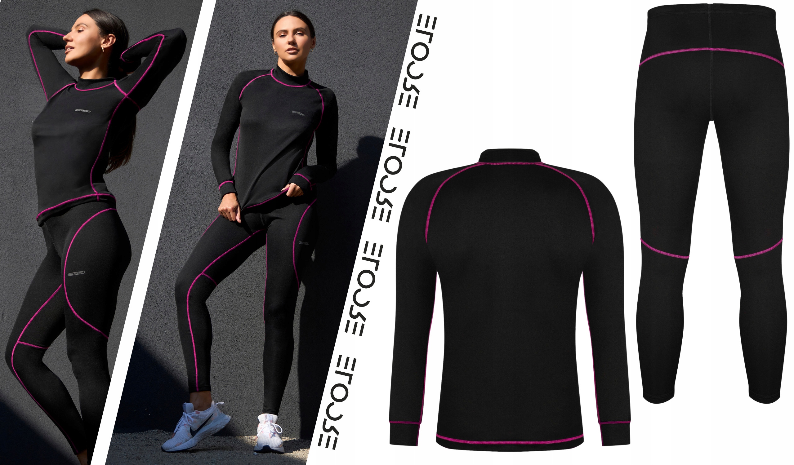 Bielizna Termoaktywna Damska L XL KOMPLET Odzież Termo Bluza Leginsy Różowe Rękaw długi rękaw