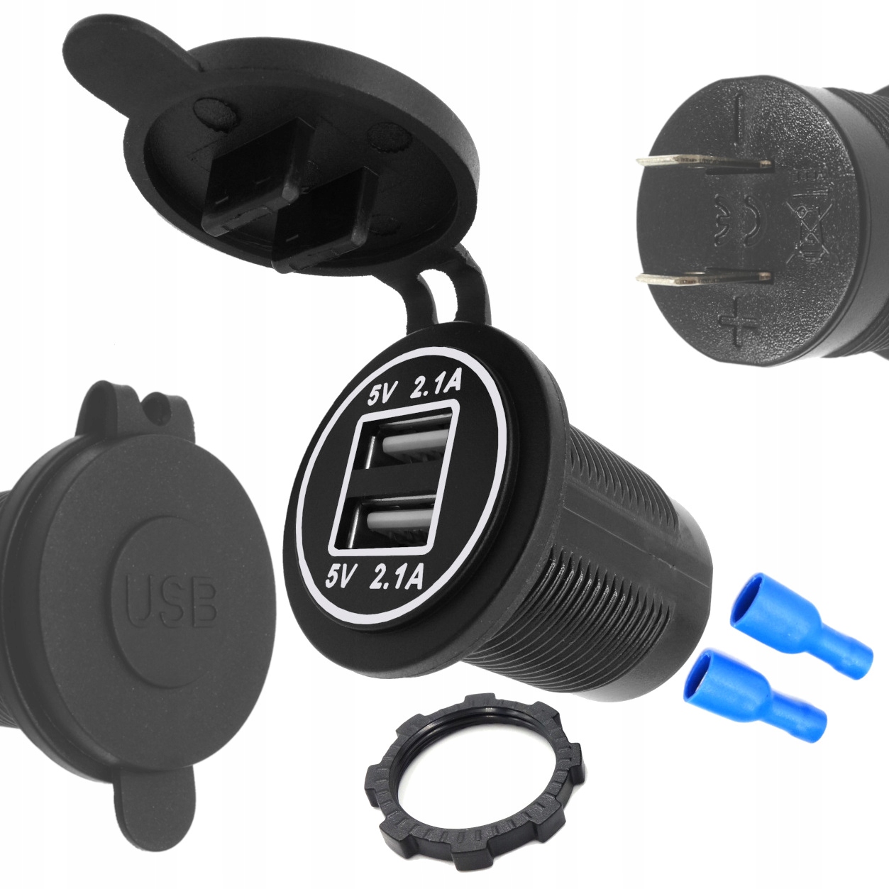 Ładowarka Samochodowa Do Auta Do Zabudowy Usb 12V-24V 4.2A Ring biały Led