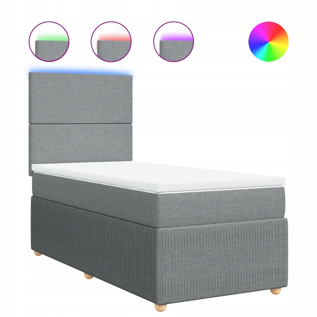 Kontinentální postel světle šedá 200 x 90 x 140,5/150,5 cm s Led osvětlením