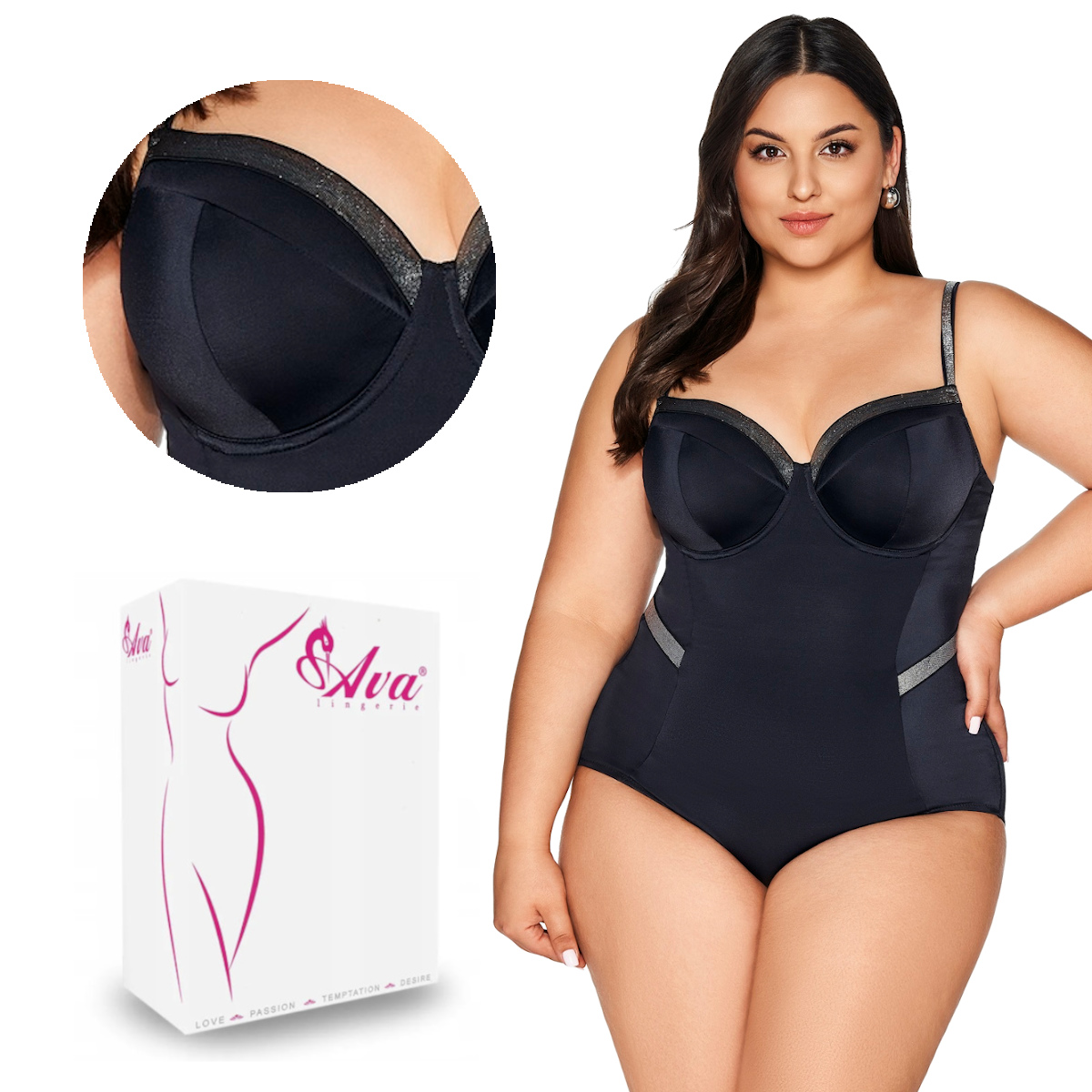 Jednodílné plavky full cup Skj 63 vyztužené, černá, 75F