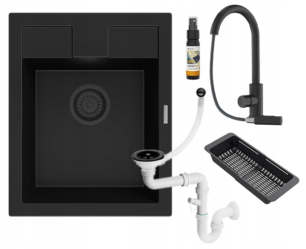 Dřez Best granitový černý sada baterií Loseto sifon odkapávač