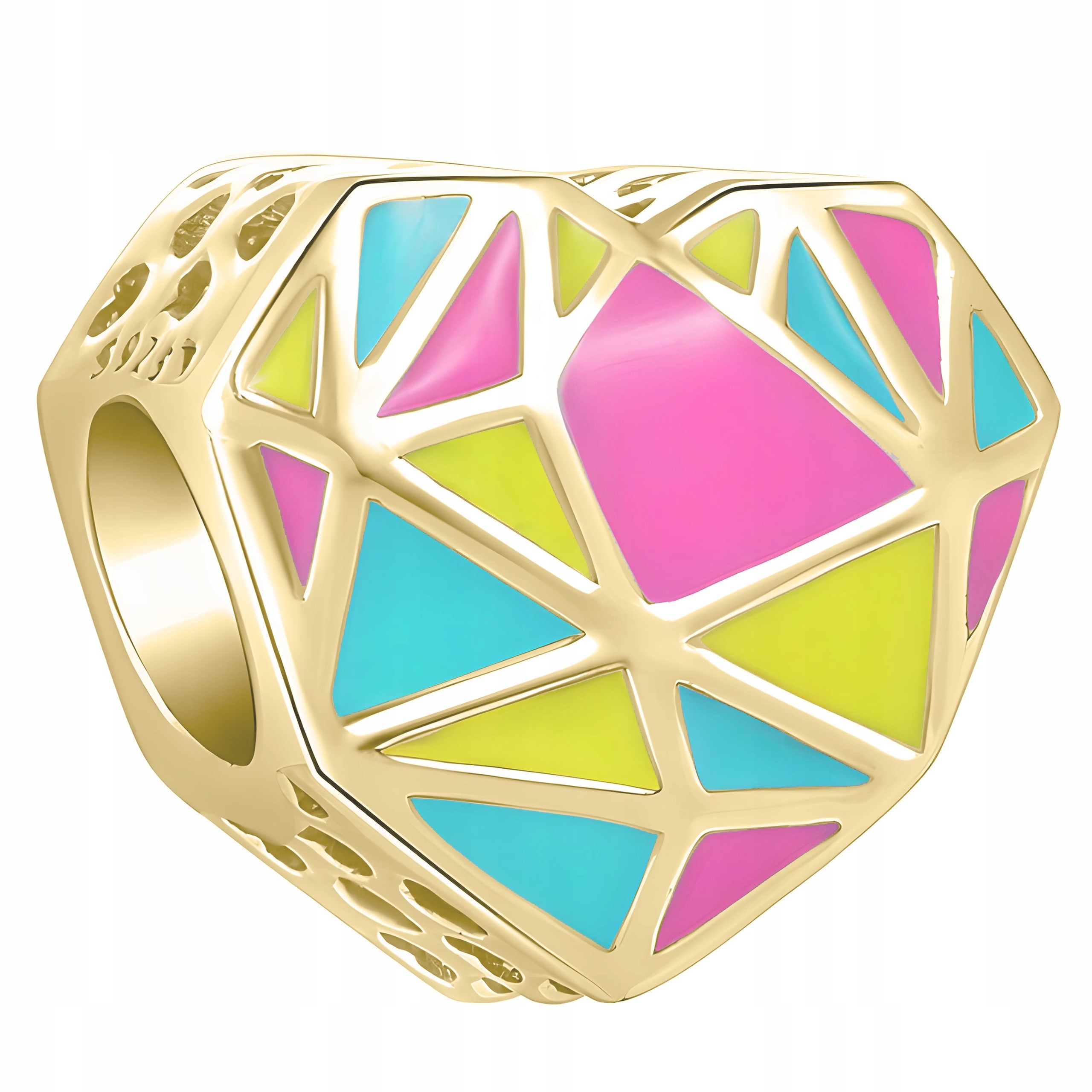 Zlatý Charms Barevné srdce Srdíčko Mozaika Korálek Srdce Stříbro 925