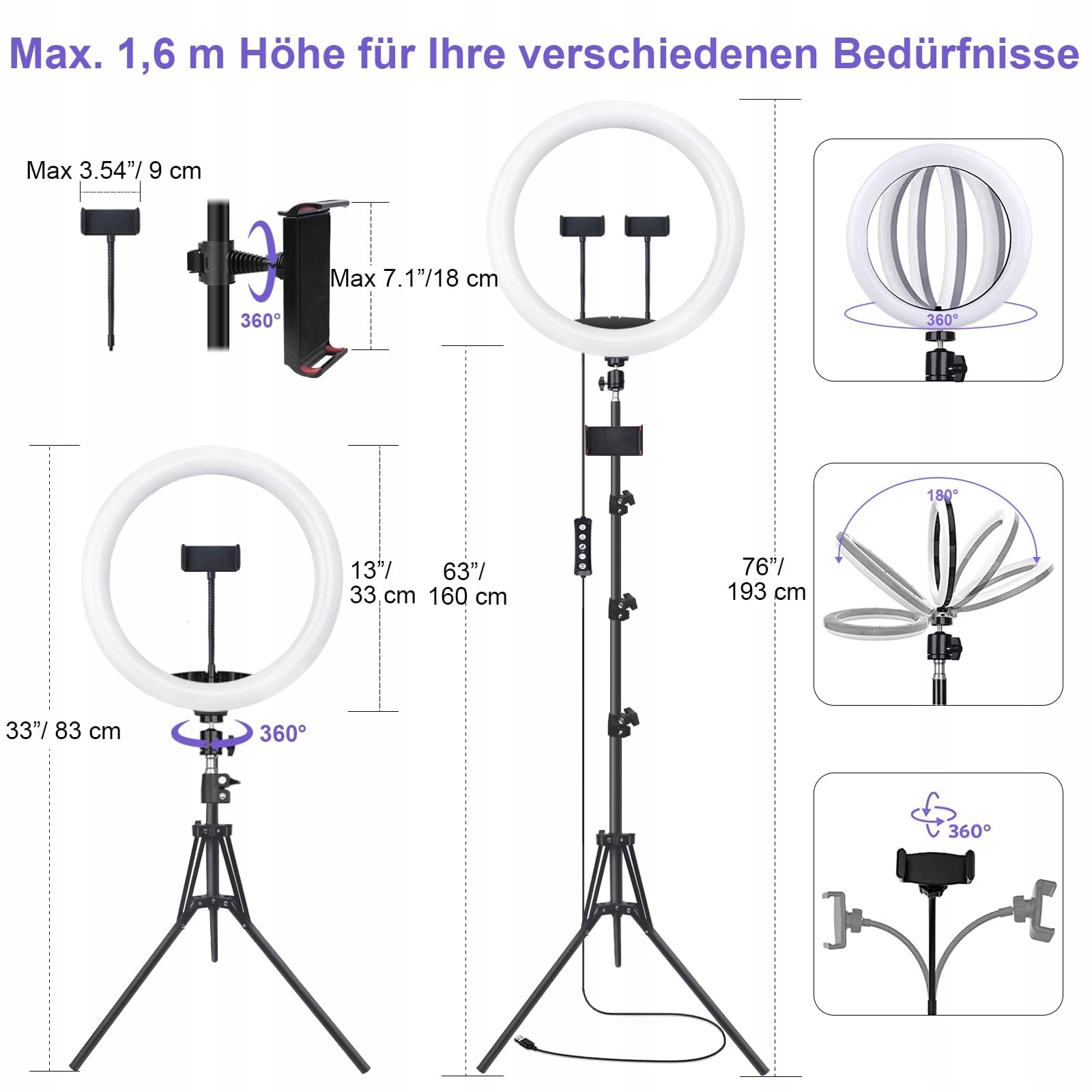 Herrfilk Lampa pierścieniowa 13 cali ze statywem RGB 3000-6000 K — miniatura 2