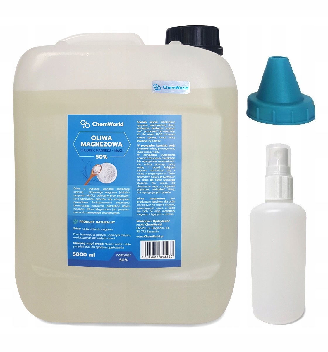 

Zestaw Oliwa Magnezowa Olejek Magnezowy 50% 5000ml
