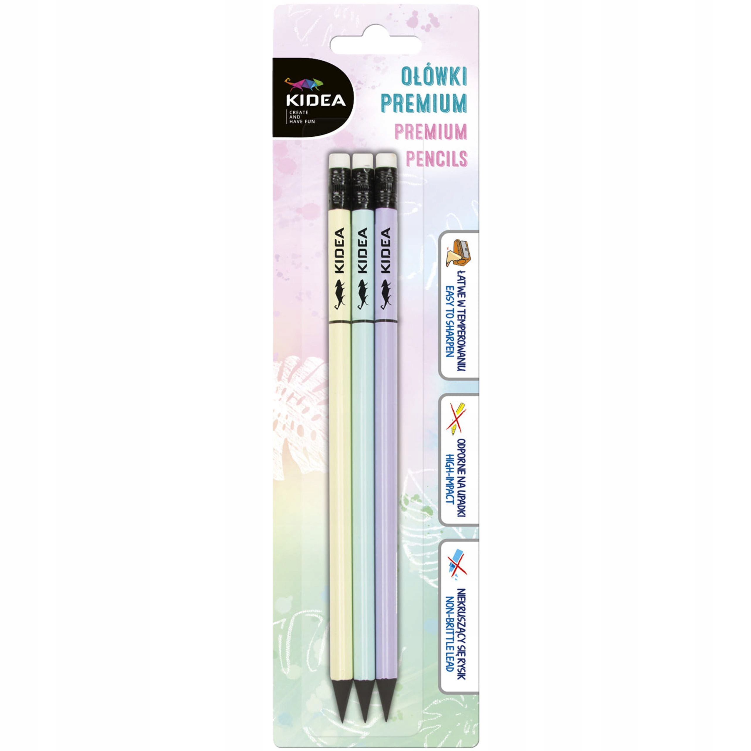 

Kidea Ołówek Trójkątny Z Gumką Premium pastel x3