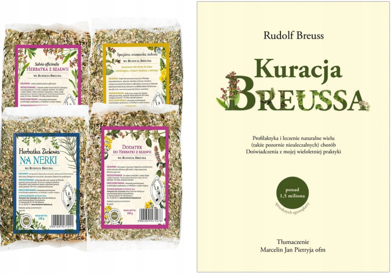 Zestaw ziołowy do kuracji wg R. Breussa 4 x 150g książka Kuracja Breussa