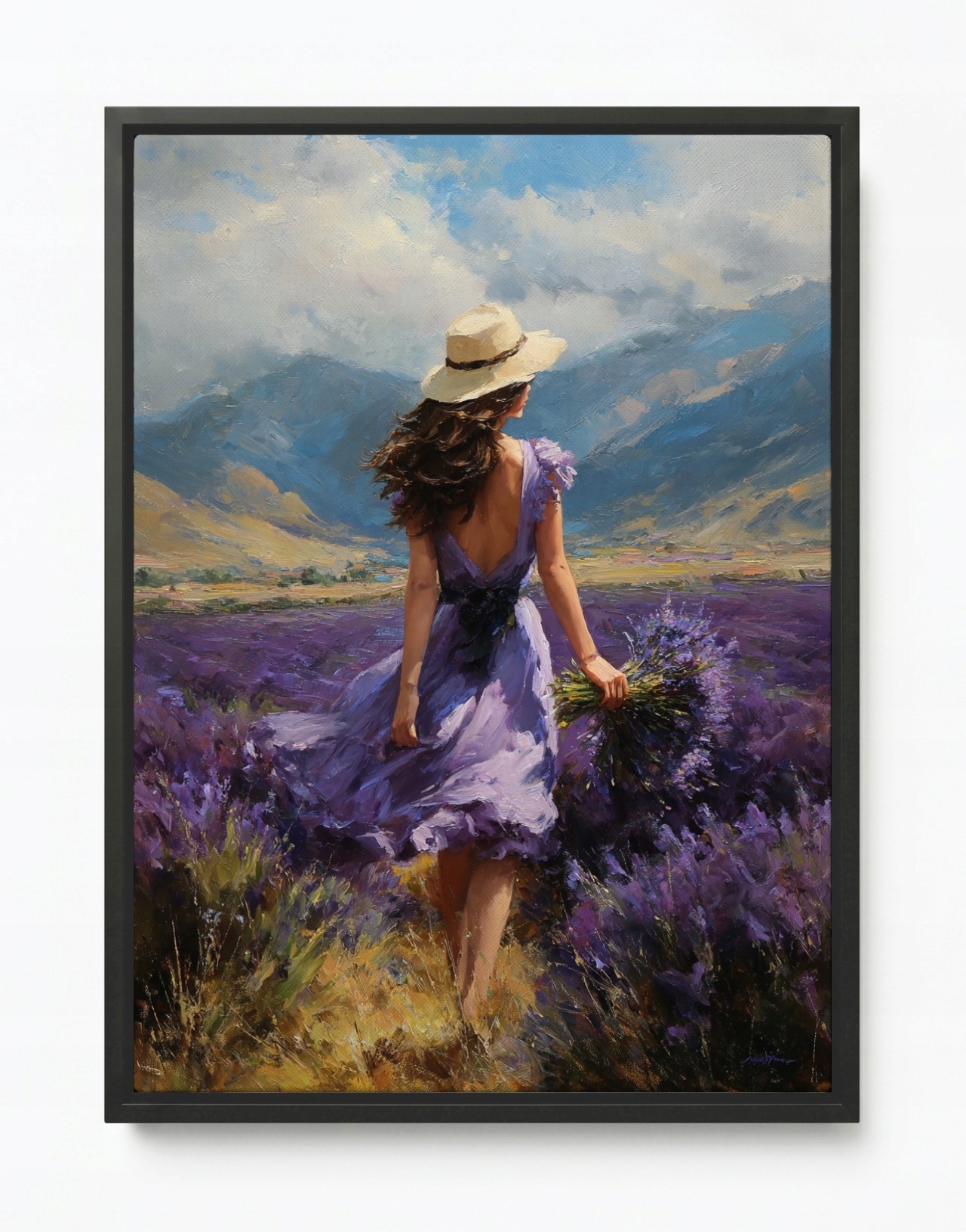 Obraz Rám Americká Krabička Žena Dívka Provence Květiny Levandule 75x100