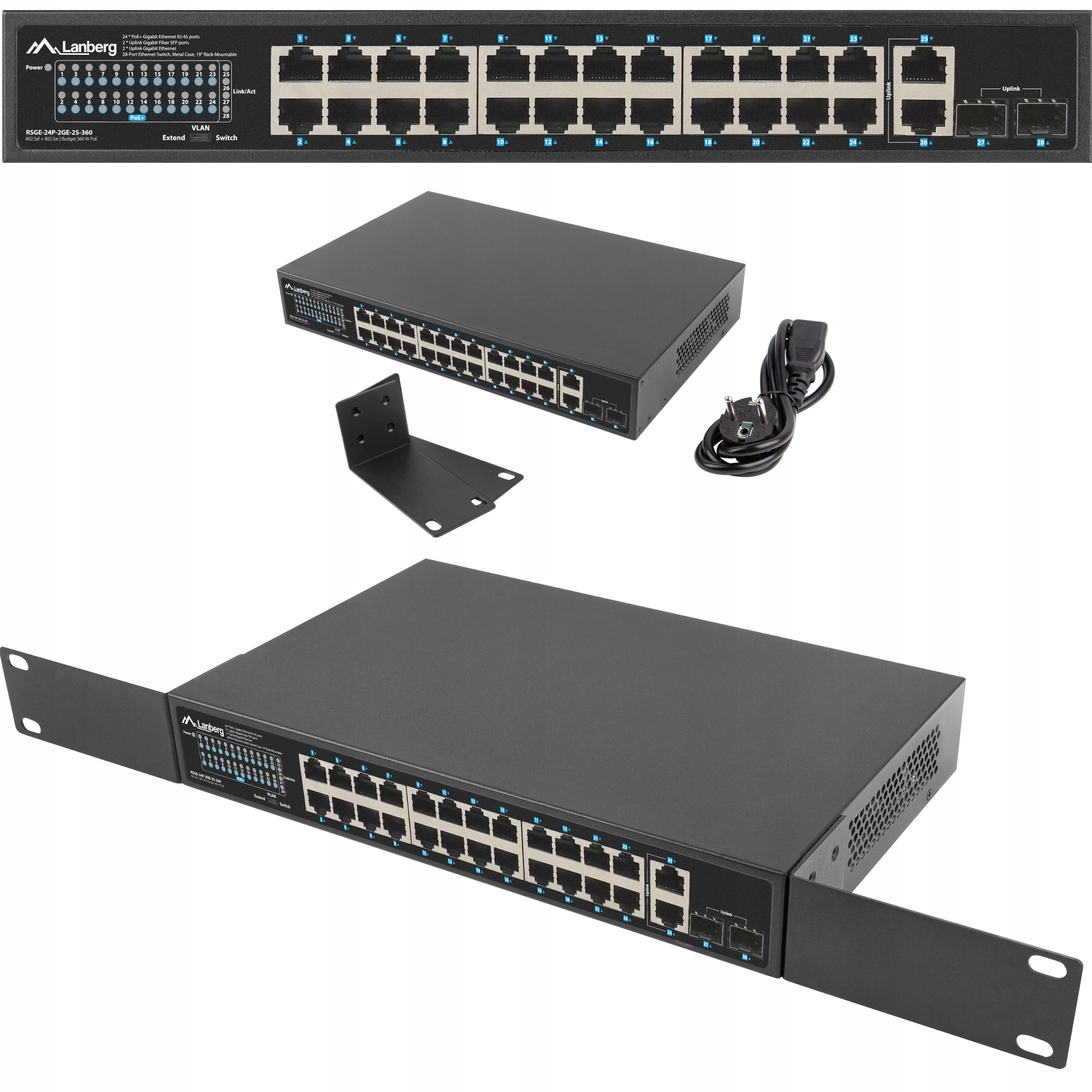 Switch Rack 24X 1GB POE+/2XGB 2X Sfp Rack 19" 360W