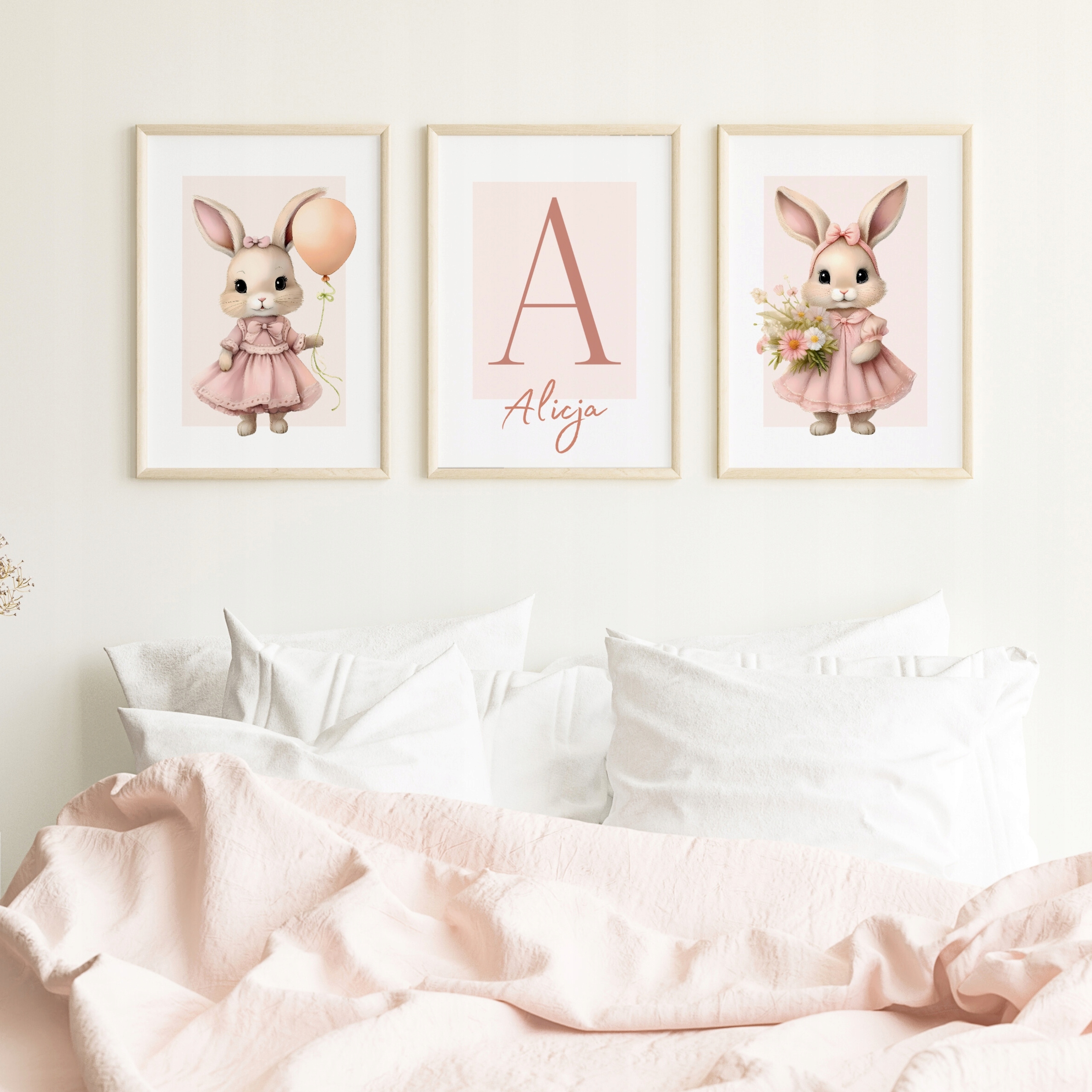 OBRAZKI DO POKOJU DZIECIĘCEGO DZIEWCZYNKI ZESTAW PLAKATY A3 KRÓLICZKI Marka inna