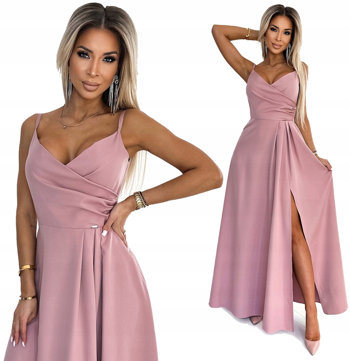 Elegantní Šaty Večerní Šaty Na Ramínka Bal Svatební Hostina Starorůžová L