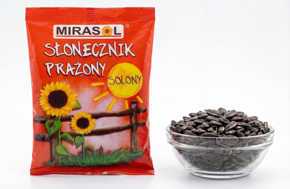 Pestki słonecznika Mirasol prażone solone 150 g duże ziarno.