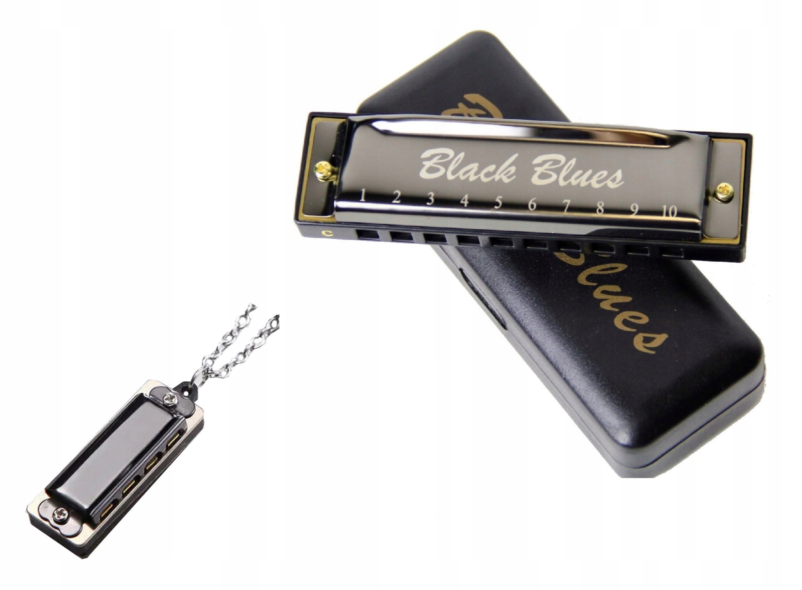 Harmonijka ustna BLACK BLUES C-DUR + MINI HARMONIJKA NA ŁAŃCUSZKU
