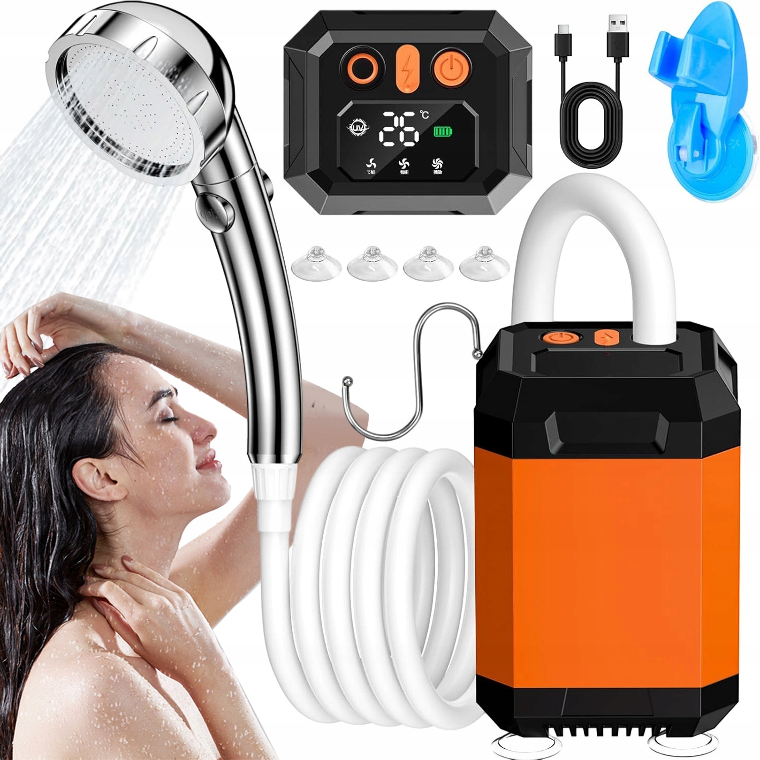 Prysznic Turystyczny Z Pompką Kempingową Dezynfekcja Ultrafioletowa Trwały