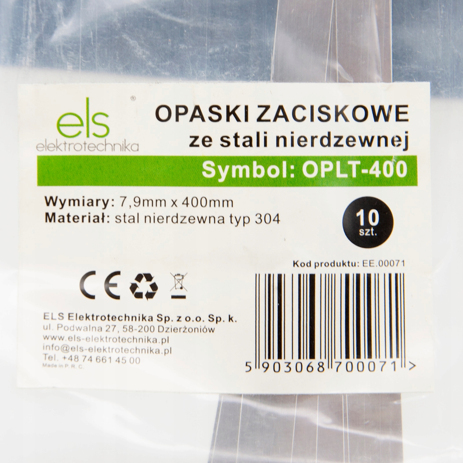 OPASKA STALOWA ZACISKOWA BALL LOCK 7,9x400 10szt. Materiał stal nierdzewna