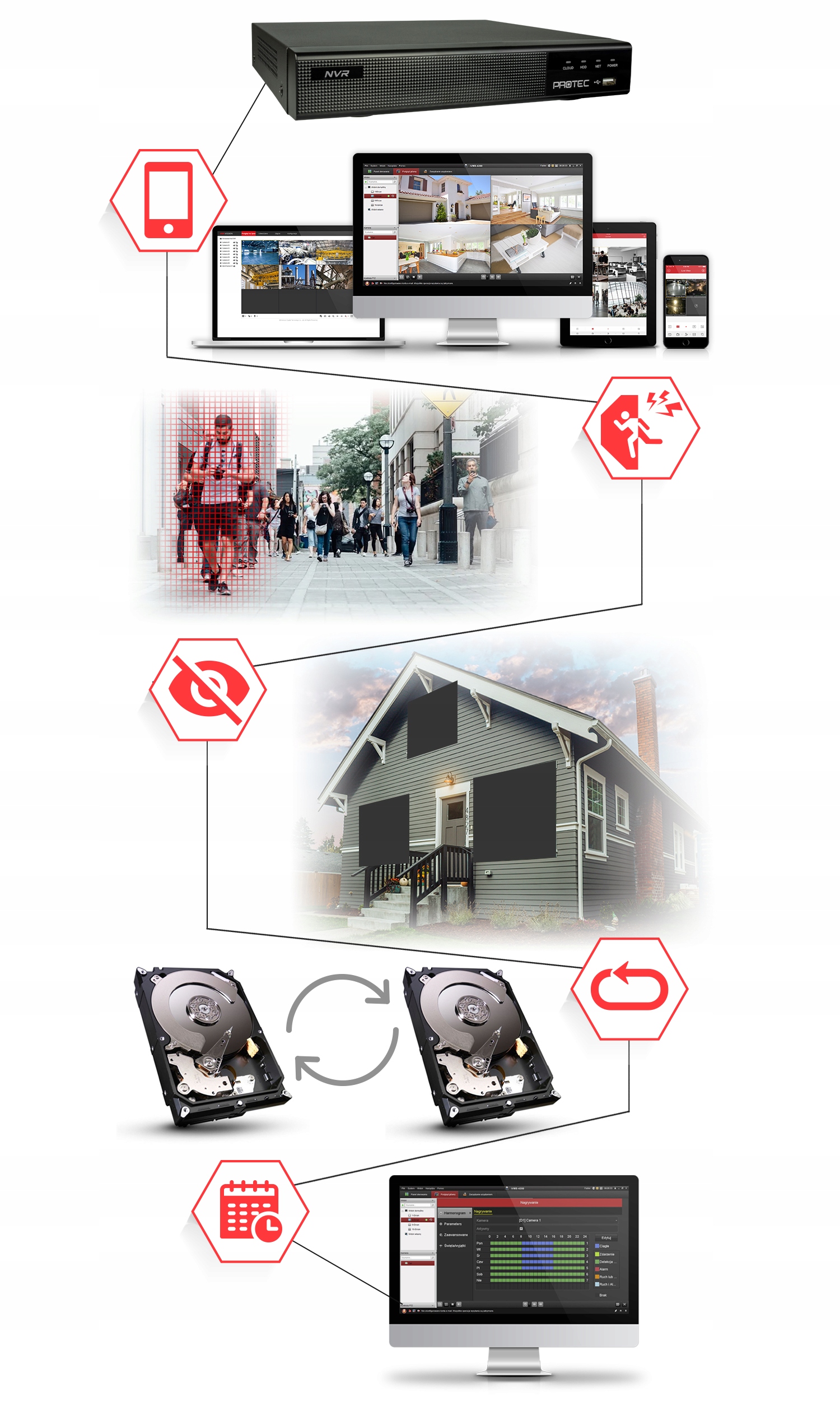 Monitoring domu IP 8 kamer 4Mpx PoE wbudowany mikrofon podgląd online 4TB Technologia IP