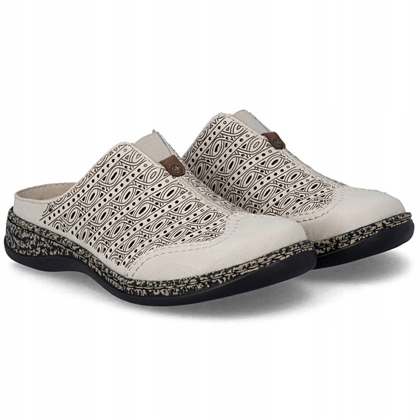 Nazouváky ažurové pantofle Rieker 46376-60 Beige béžové Kůže VEL.40