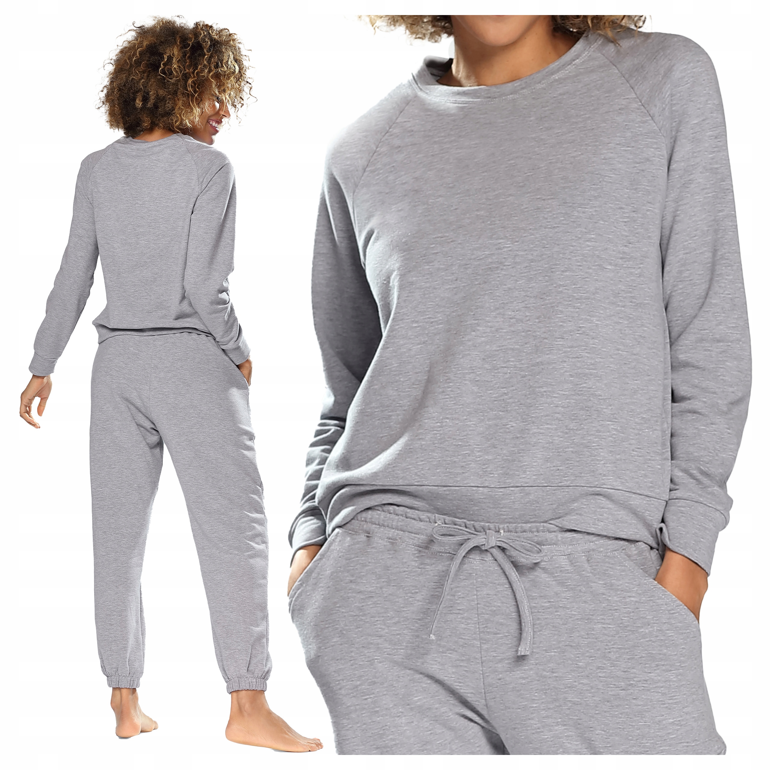 Bavlněný Tepláková Souprava Hladký se stahovacími šňůrkami Bez Kapuce Šedý S